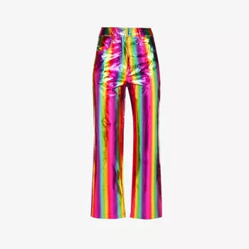 Прямые брюки из искусственной кожи с завышенной талией и эффектом металлик Rainbow Amy Lynn, мультиколор