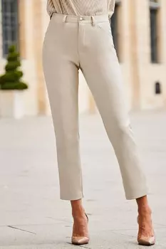 Прямые брюки из искусственной кожи Sosandar, бежевый