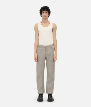Прямые брюки из кожи Intrecciato Bottega Veneta