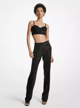 Прямые брюки из крепа в тонкую полоску с пайетками Michael Kors, черный