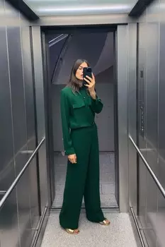Прямые брюки из крепа ZARA, цвет bottle green