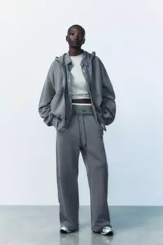 Прямые брюки из мягкой ткани ZARA, антрацитово-серый
