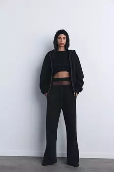 Прямые брюки из мягкой ткани ZARA, черный