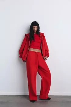 Прямые брюки из мягкой ткани ZARA, красный