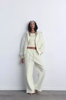 Прямые брюки из мягкой ткани ZARA, устрично-белый