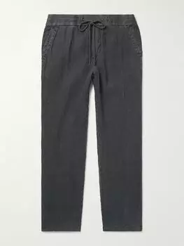 Прямые брюки из окрашенного в готовом виде льна с завязками на шнурке JAMES PERSE, темно-серый