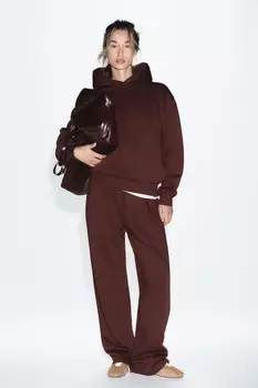 Прямые брюки из плюша ZARA, бордовый