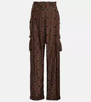 Прямые брюки из шелкового атласа Dries Van Noten, черный