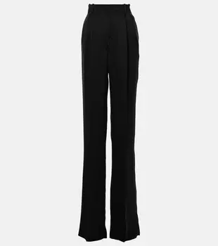 Прямые брюки из шелкового атласа с высокой посадкой Saint Laurent, черный