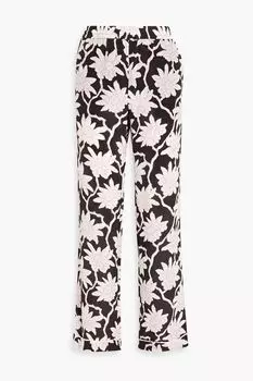 Прямые брюки из шелкового крепдешина с цветочным принтом VALENTINO GARAVANI, черный