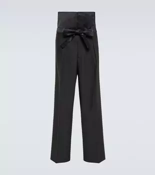 Прямые брюки из шерсти с высокой посадкой Wales Bonner, черный