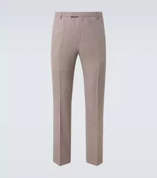 Прямые брюки из шерсти в клетку "гусиная лапка" Gucci, Beige/Orange/Mc