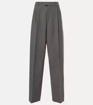 Прямые брюки из шерстяного трикотажа средней посадки Bottega Veneta, Grey Melange