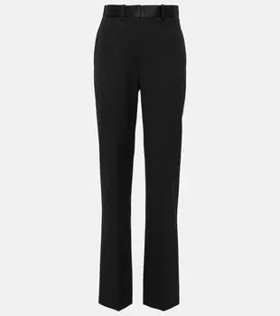Прямые брюки из смесовой шерсти с высокой посадкой Victoria Beckham, черный