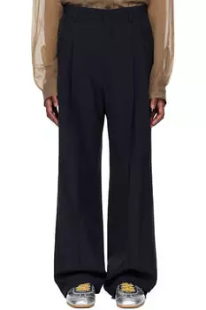 Прямые брюки из темно-синей шерсти Dries Van Noten