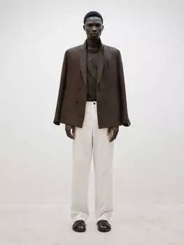 Прямые брюки из твила Massimo Dutti, бежевый