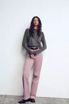 Прямые брюки из вельвета ZARA, светло-розовый