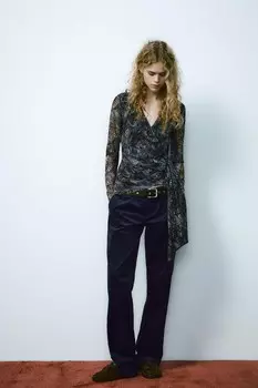 Прямые брюки из вельвета ZARA, темно-синий