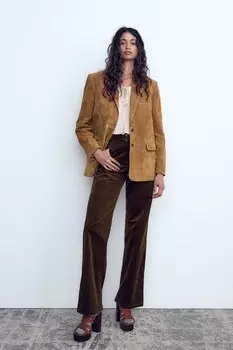 Прямые брюки из вельвета ZARA, темно-коричневый