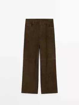 Прямые брюки из замшевой кожи Massimo Dutti, зелеый