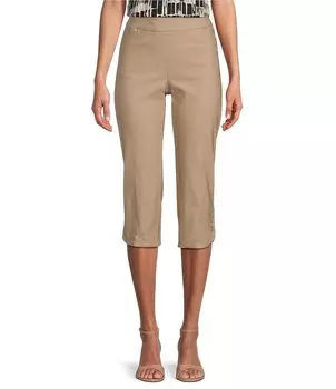 Прямые брюки-капри без застежек с широким поясом из эластичного твила Multiples, бежевый