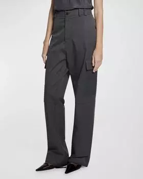 Прямые брюки карго с высокой посадкой Saint Laurent, цвет Ropenat