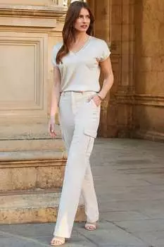 Прямые брюки карго Sosandar, бежевый