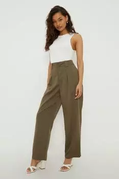 Прямые брюки Petite со складками спереди Dorothy Perkins, хаки