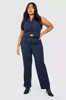 Прямые брюки plus в креповую полоску Boohoo, нави