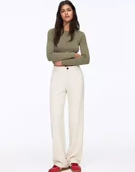 Прямые брюки Pull&Bear цвета экрю