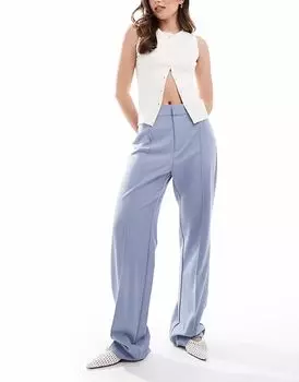 Прямые брюки Pull&Bear с передним швом синего цвета