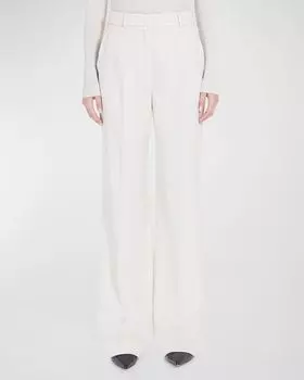 Прямые брюки Quasar из шерстяного твила Max Mara, цвет Beige