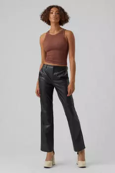 Прямые брюки с эффектом кожи Vero Moda, черный
