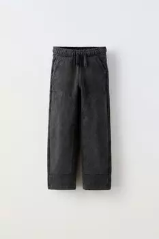 Прямые брюки с эффектом потертости ZARA, черный