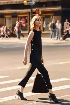 Прямые брюки с боковыми пуговицами ZARA, черный