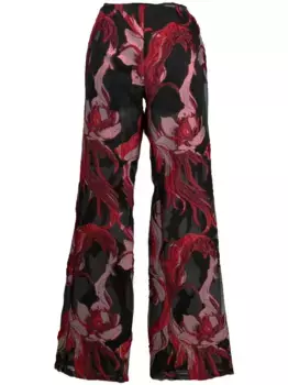 Прямые брюки с цветочной аппликацией Alberta Ferretti, черный