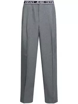 Прямые брюки с логотипом на поясе Versace Jeans Couture, серый