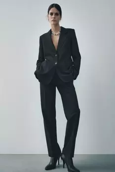 Прямые брюки с низкой посадкой ZARA, черный