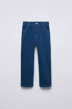 Прямые брюки с отстрочкой ZARA, голубоватый