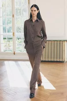 Прямые брюки с отстрочкой ZARA, коричневый/белый