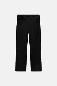 Прямые брюки с отворотами ZARA, черный