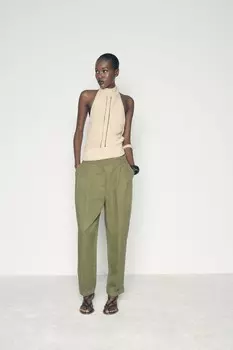 Прямые брюки с отворотами ZARA, хаки