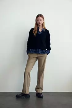 Прямые брюки с отворотом ZARA, средний кэмел