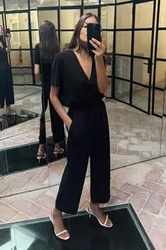 Прямые брюки с пляжками на ниме ZARA, темно-синий