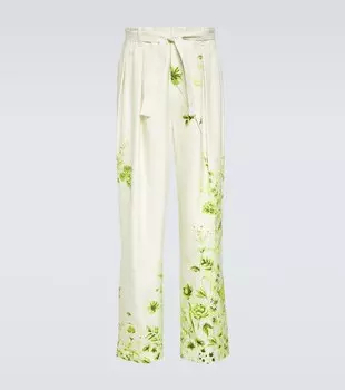 Прямые брюки с поясом и цветочным принтом King & Tuckfield, зеленый