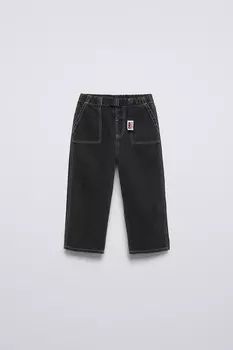 Прямые брюки с поясом ZARA, черный