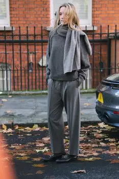 Прямые брюки с резинкой на поясе ZARA, серый