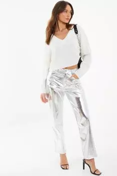 Прямые брюки с серебряной фольгой QUIZ Clothing