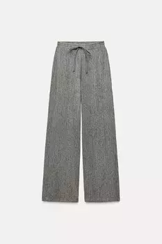 Прямые брюки с текстурой ZARA, экрю/черный