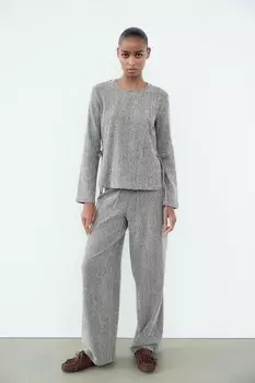 Прямые брюки с текстурой ZARA, экрю/черный